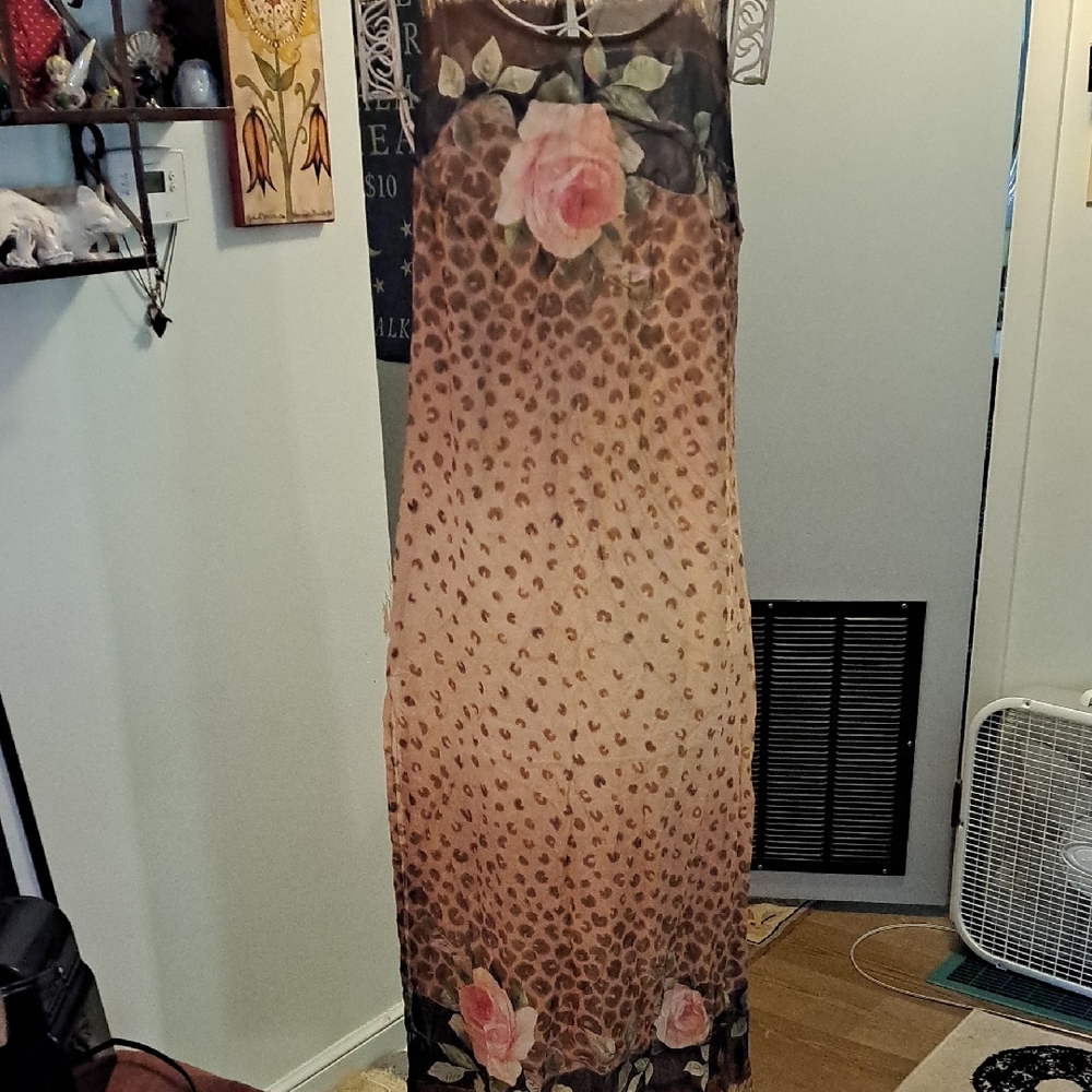 Rachel Pappo Leopard and Rose Silk Maxi Dress
